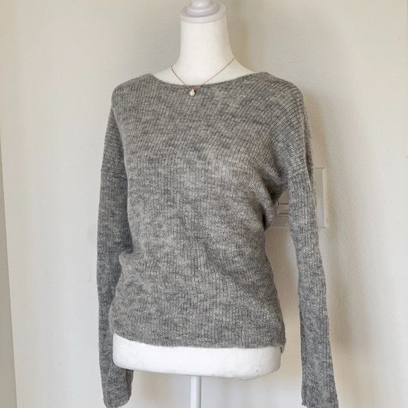 SEZANE Casie Lace Up Alpaca Jumper Sweater in Mid Grey - Picture 9 of 10